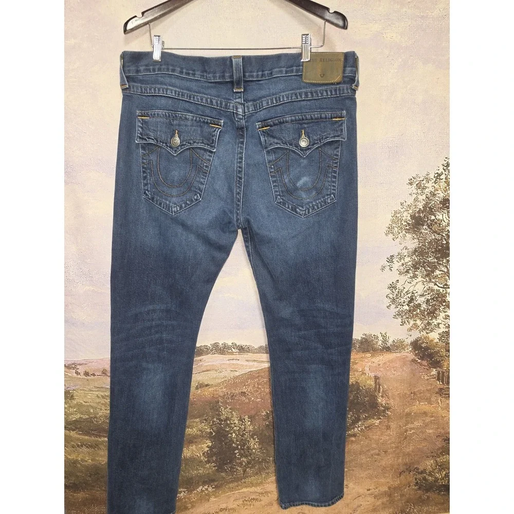 True Religion World Tour Straight Leg Blue Jeans with Flaps Men's 36x33
